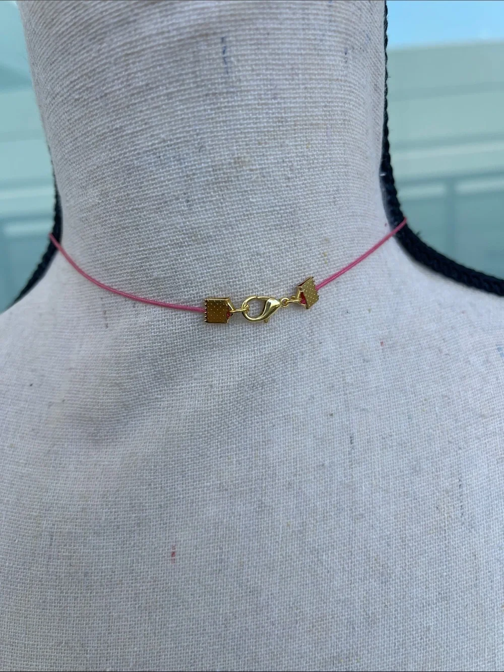 Pink Plum Jasper Fairy Necklace on Pink Nylon Cord Gold Tone Wire Wrap